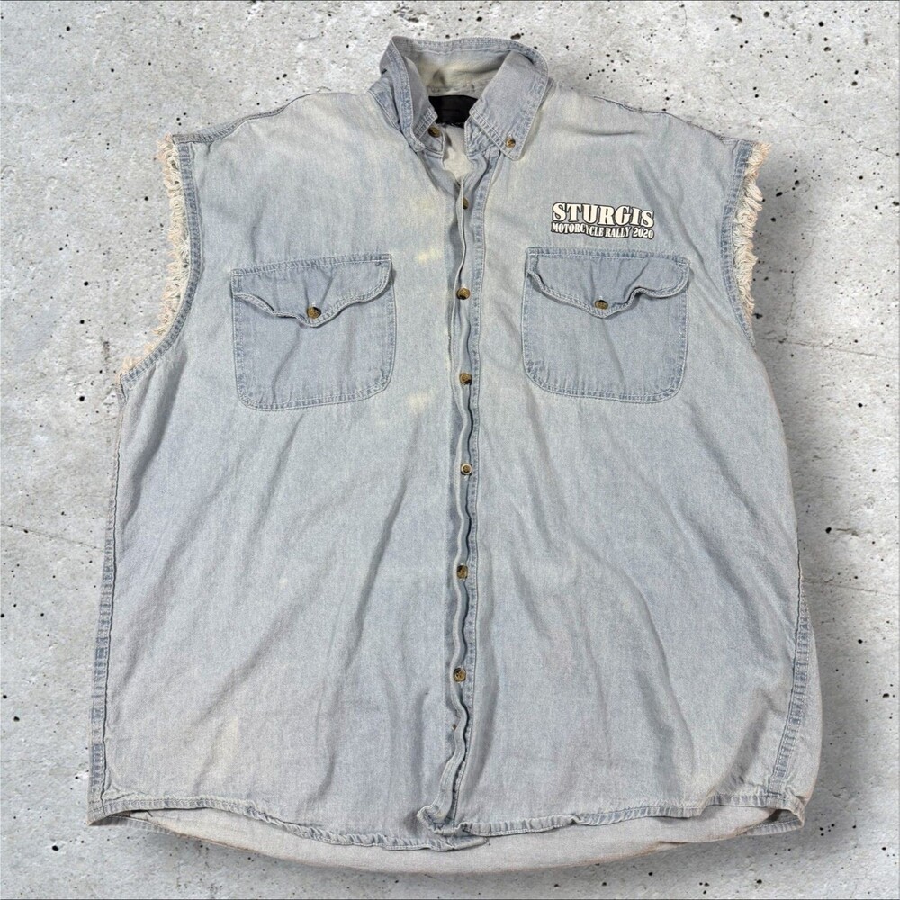 Sturgis 2020 80th Motorcycle Rally Denim Shirt Sleeveless Vest Biker Wear Men 3X